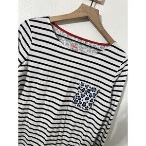 Boden Breton Stripe with Animal Leopard Print Long Sleeve Navy Sz 8 100% Cotton